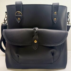 Rebekah Scott Frankie Black Leather Tote Classic Distressed Crossbody